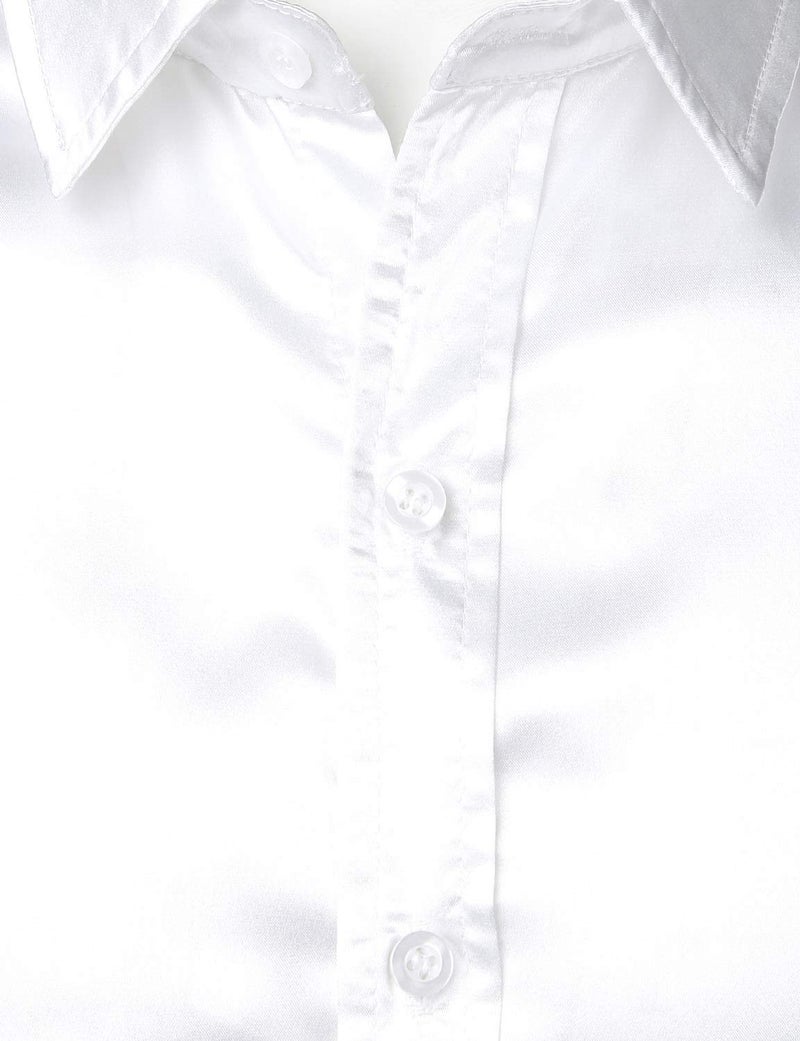 ZEROYAA Men's Luxury Shiny Silk Like Satin Button Up Dress Shirts ZLCL14-White Large - Image 4
